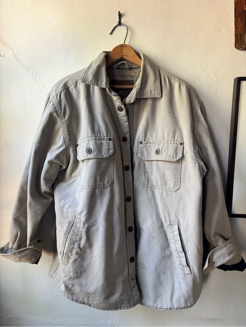 Vintage Men’s Khaki Tan Fleece Lined Chore Shacket Shirt Jacket SZ Medium